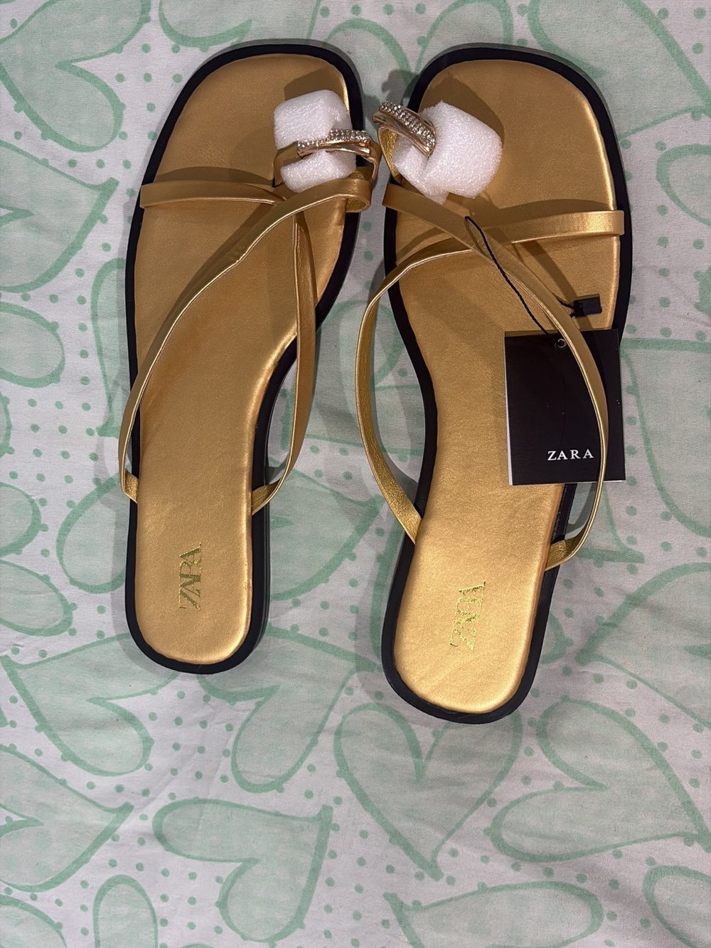 Zara Metallic Gold Strappy Toe-Ring Sandals